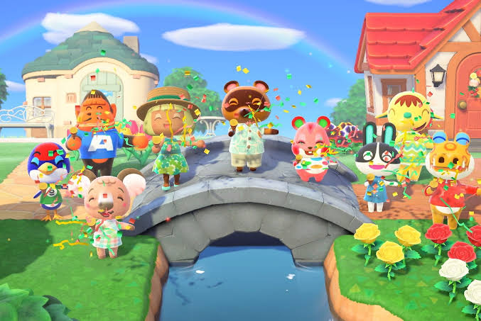 Animal Crossing: New Horizons — a calm alpine lake and rowboat